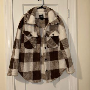 Oversized Fuzzy Flannel plaid Sherpa jacket shacket